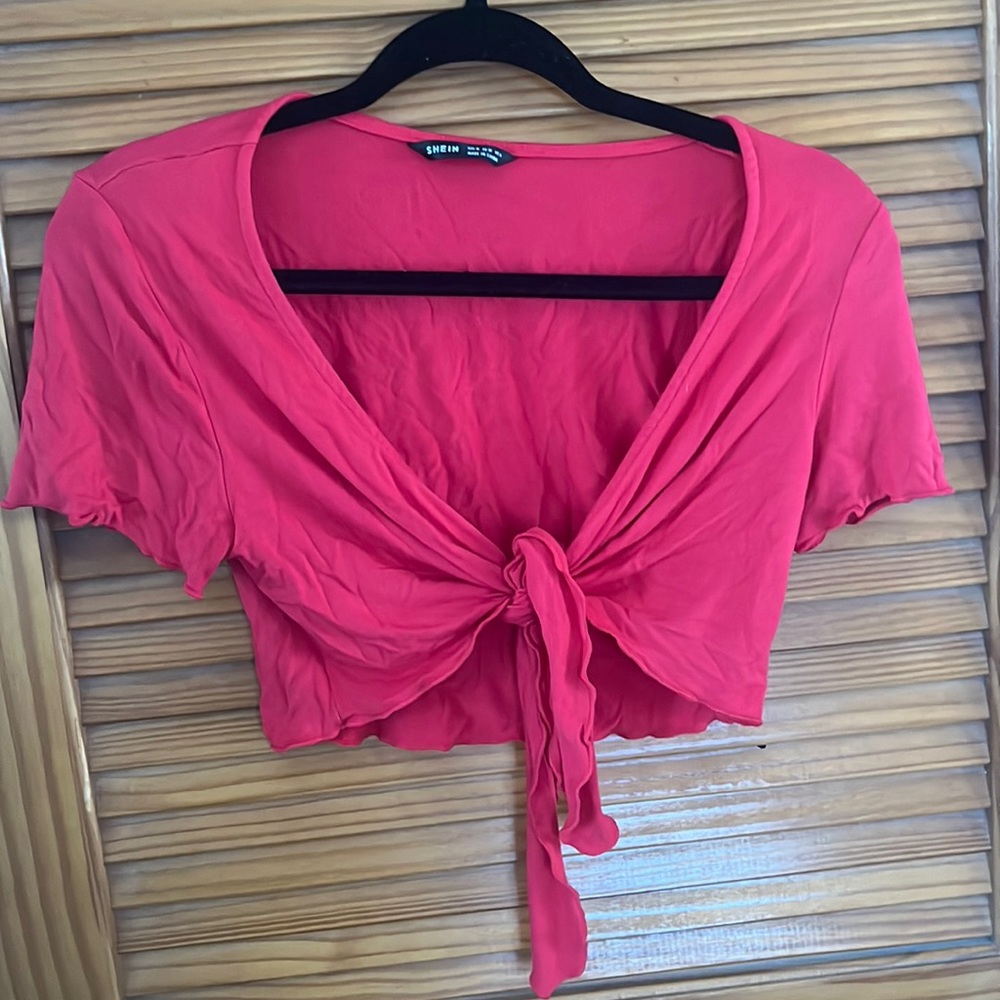 Red Tie-In-The-Front Shein T-shirt